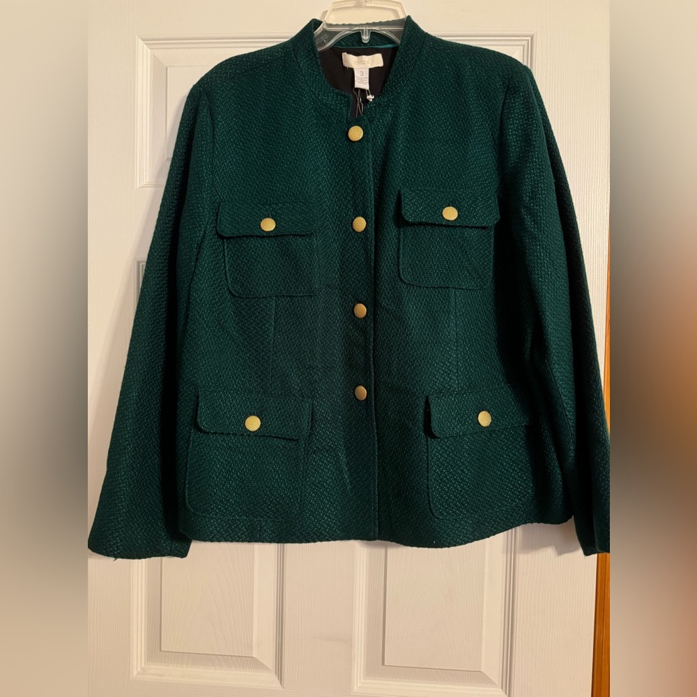 Women's Forest Green Textured Button Jacket